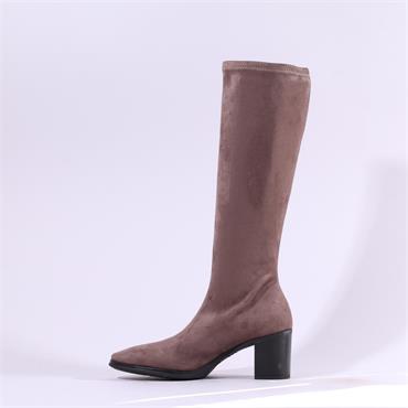 Miss Elastic Block Heel Long Boot - Taupe Stretch